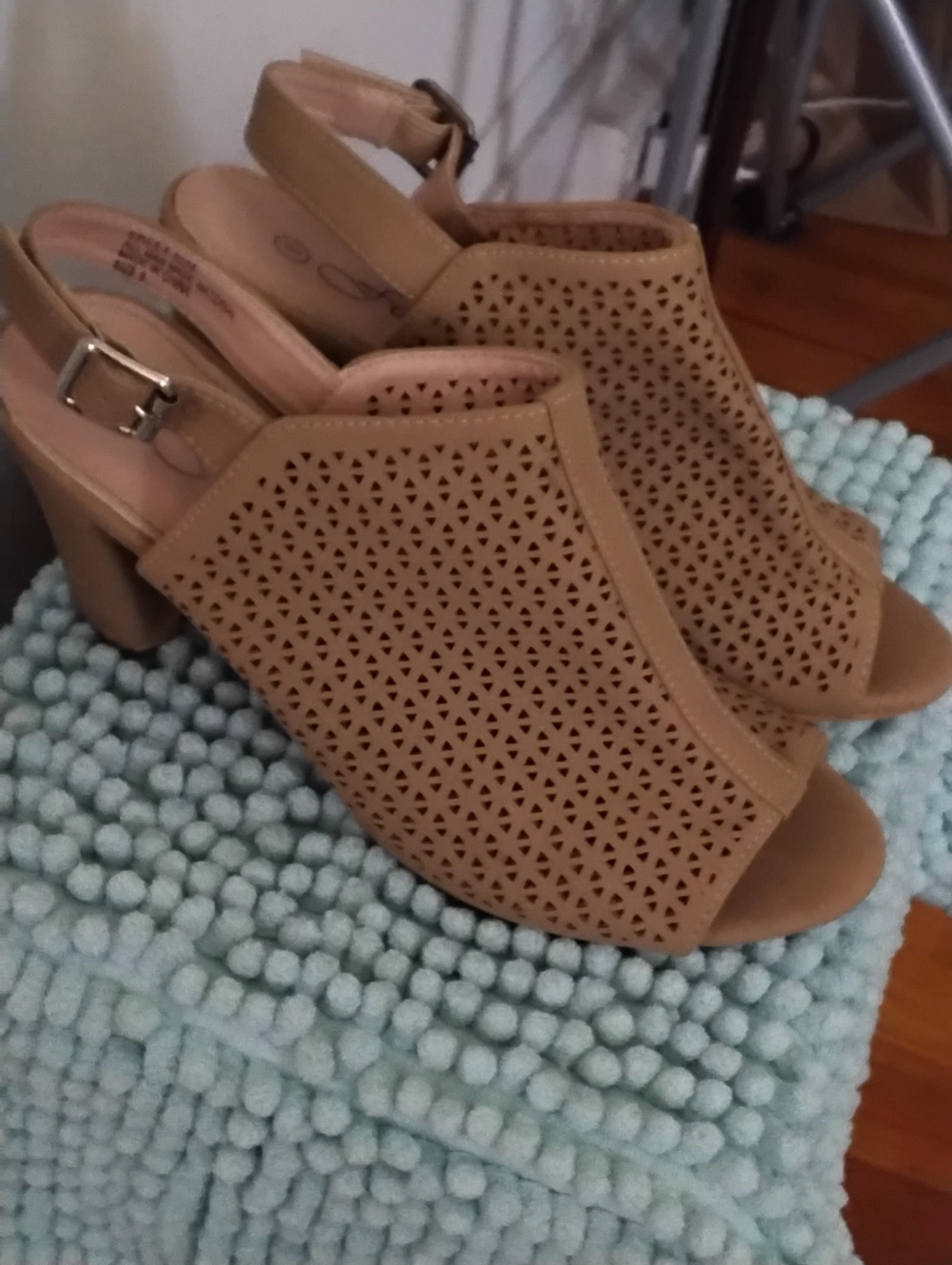 Women's Tan Perforated Slingback Heels